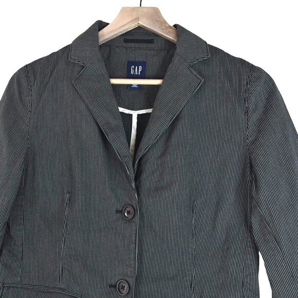 GAP Y2K 2004 Fitted Blazer Black Pinstripe Classic Look Twee Preppy Normcore 6 - Picture 3 of 9